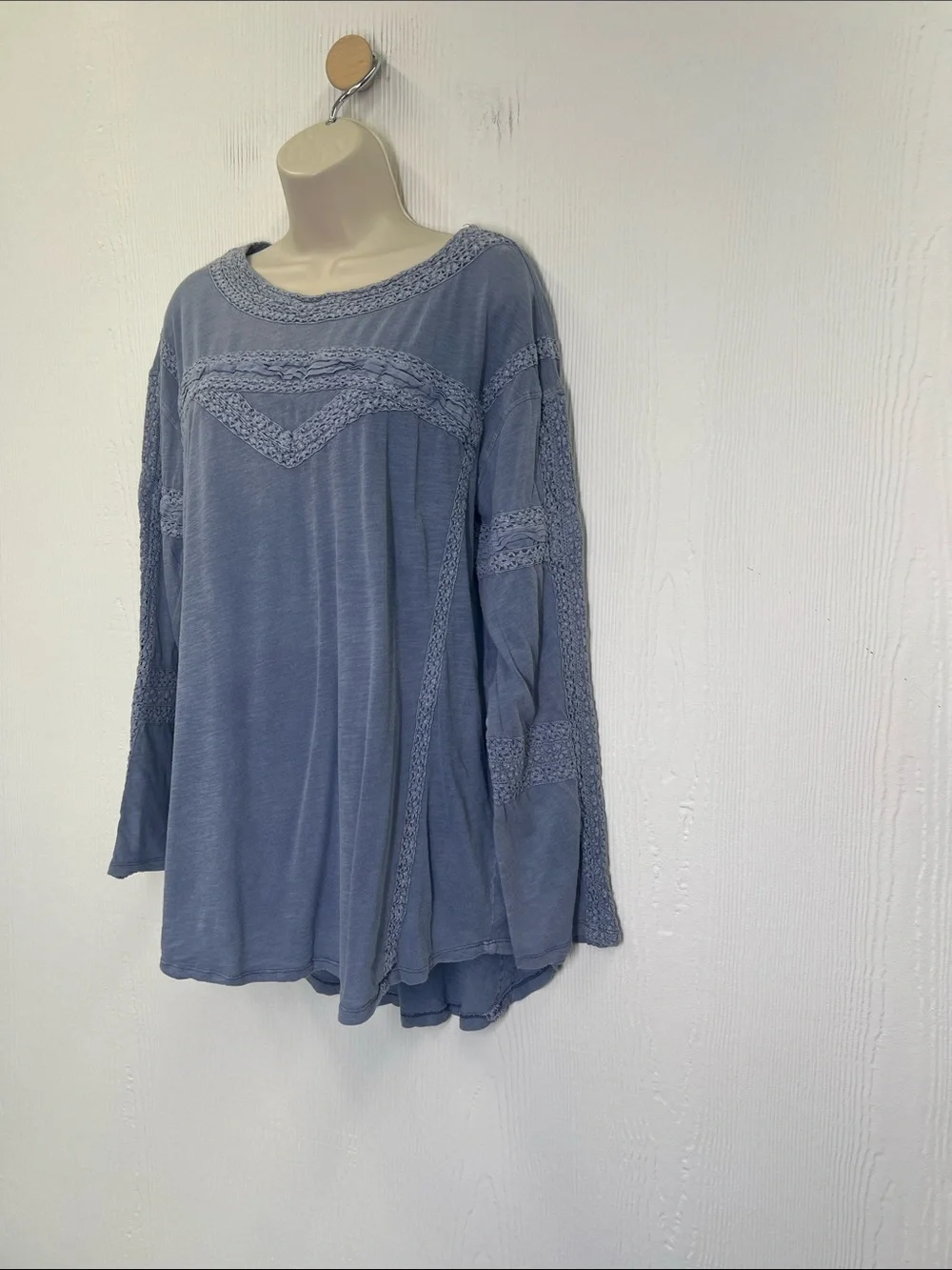 Free People - Boy Meets Girl In Pacific Coast Crochet Accent Blue Lace Blouse M